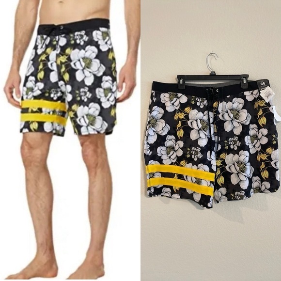 Hurley Black Tropical Floral Phantom Hawaiian Swim Board Shorts - Picture 1 of 14